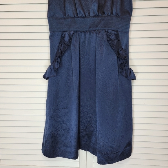 MARC BY MARC JACOBS Pollyanna Silk Dress Navy Blue Sz 4 Ruffle‎ A Line Y2K Party - Picture 8 of 16